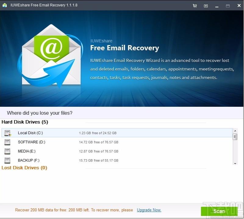 IUWEshare Free Email Recovery下载,电子邮件恢复工具